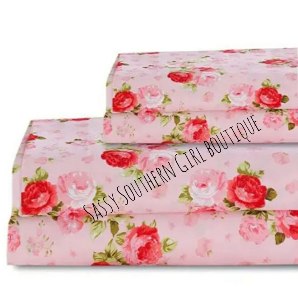 🆕⭐ Country pink rose Sheet set